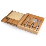 Logo Branded Soiree Bamboo Cutting Board w/Cheese Wire & 3 Tools In Lidded Box