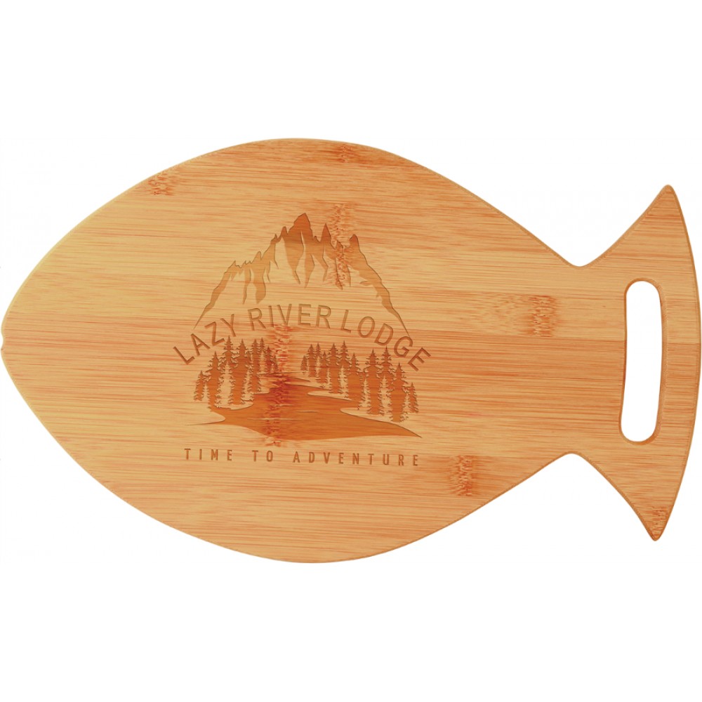 14 x 8 1/2 Bamboo Fish Shaped Cutting Board with Logo 