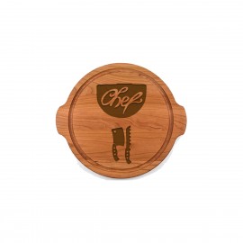 12" Cherry Round Cutting Board w/ Juice Groove & Handles with Logo  12" Cherry Round Cutting Board w/ Juice Groove & Handles with Logo