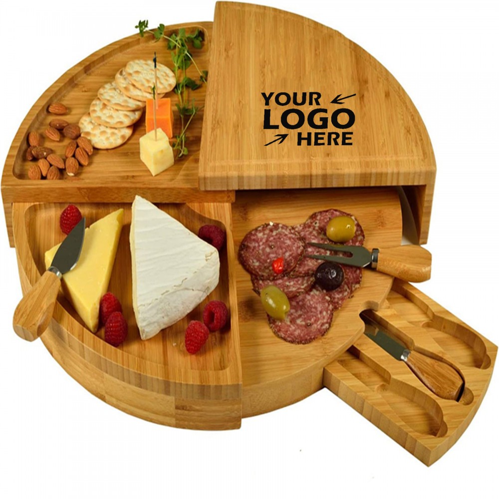 Logo Branded Foldable Bamboo Cheese Board and Knife Set
