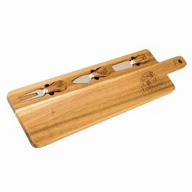 Premium Acacia Paddle & Utensils Cheese Set with Logo  Premium Acacia Paddle & Utensils Cheese Set with Logo