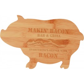 Logo Branded 13 3/4" x 8 3/4" Bamboo Pig Shaped Cutting Board  Logo Branded 13 3/4" x 8 3/4" Bamboo Pig Shaped Cutting Board