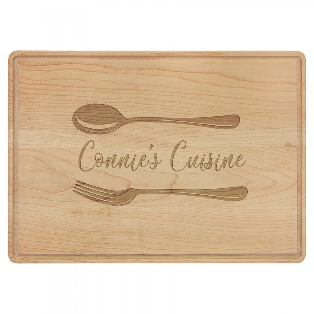9.75" x 13.75" Maple Wood Cutting Boards w/Drip Ring with Logo 9.75" x 13.75" Maple Wood Cutting Boards w/Drip Ring with Logo