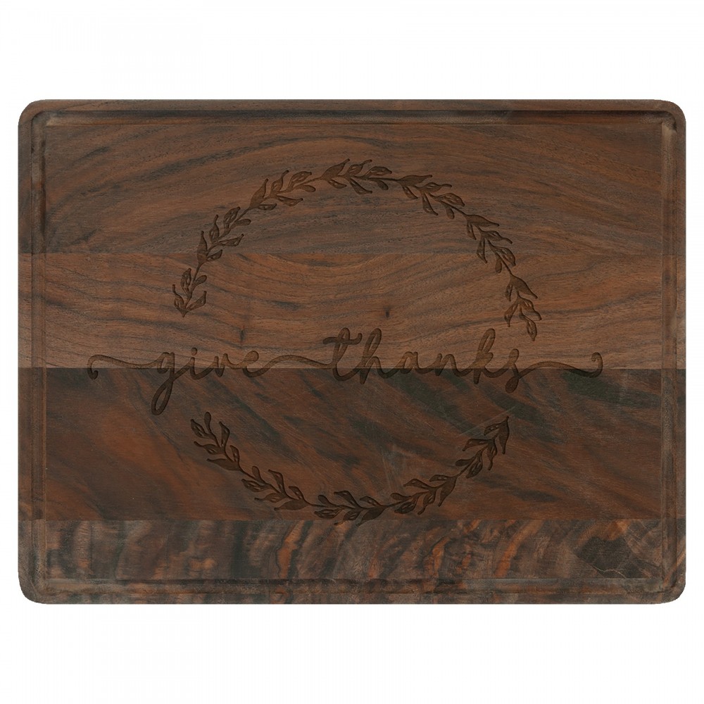 Promotional 8.75" x 11.5" Walnut Wood Cutting Boards w/ Drip Ring