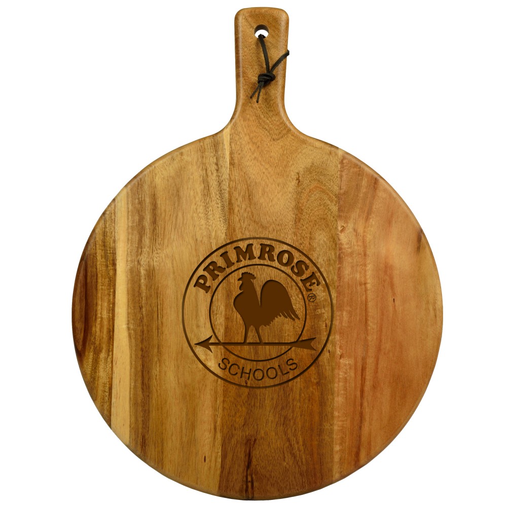 12" Diameter Round Acacia Serving Board with Logo
