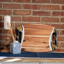 Promotional Acacia Cheese Board w/ Handles - 17" Emerald Green