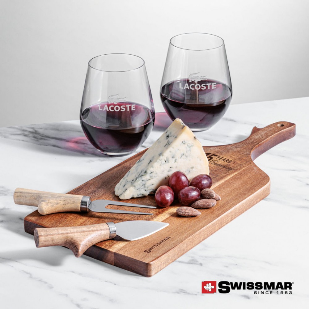 Logo Branded Swissmar Paddle Board & 2 Reina Stemless Wine