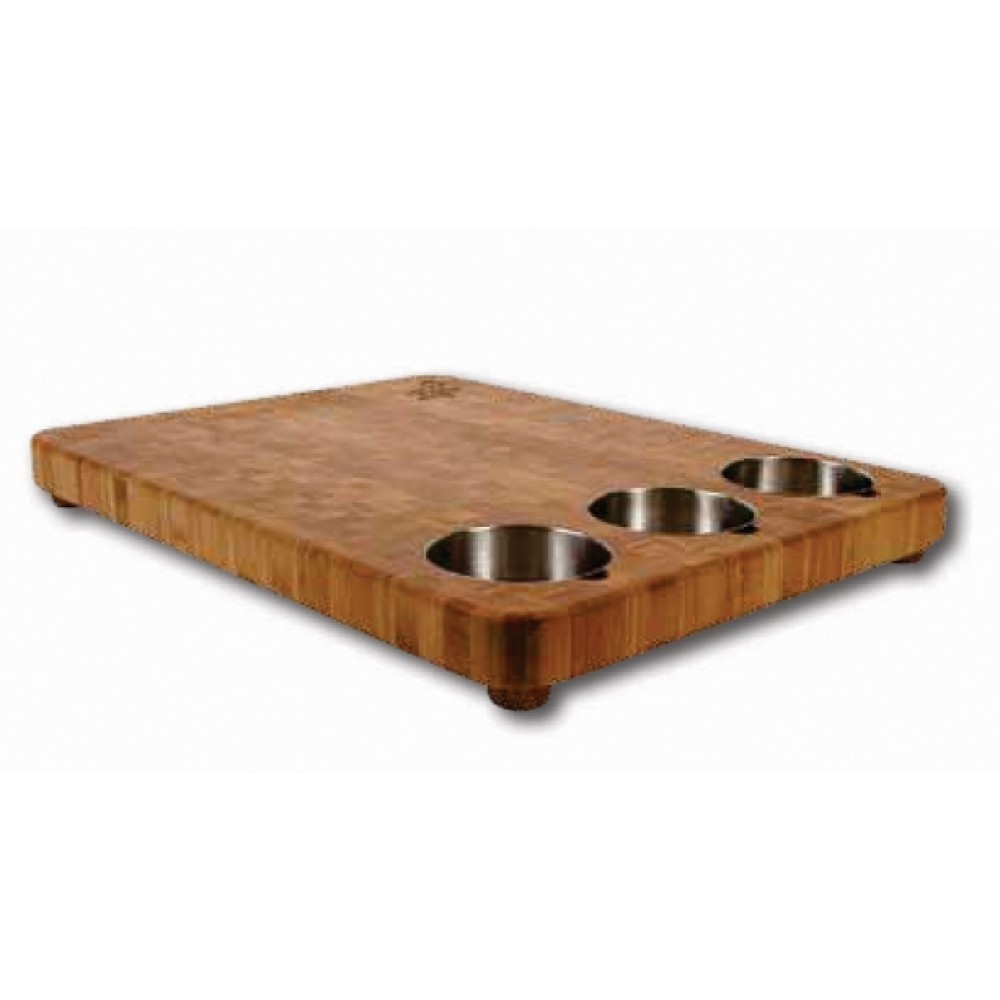 Totally Bamboo 3-Bowl Prep Board w/ 4 Legs Custom Imprinted Totally Bamboo 3-Bowl Prep Board w/ 4 Legs Custom Imprinted