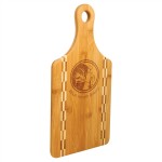 Logo Branded Paddle Shaped Bamboo Cutting Board w/Butcher Block Inlay (13 1/2"x 7")