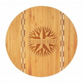 11 3/4" Round Bamboo Cutting Board with Butcher Block Inlay with Logo