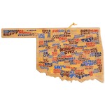 Oklahoma State Shaped Cutting & Serving Board w/Artwork by Wander on Words with Logo