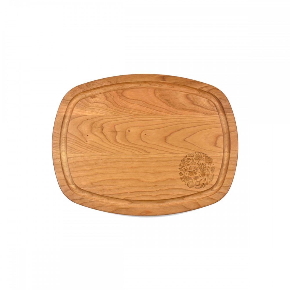 Personalized 9" x 12" x 3/4" Cherry Oval Cutting Board with Juice Groove