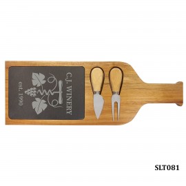 Promotional Slate/Acacia Wood Serving Board with Fork and Spreader, 17-1/2"x6"