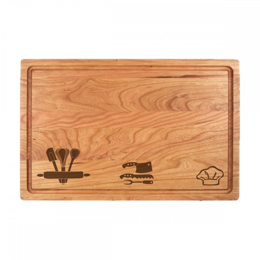 11" x 17" x 3/4" Cherry Cutting Board with Juice Groove with Logo