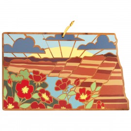 North Dakota State Shaped Serving & Cutting Board w/Artwork by Summer Stokes with Logo