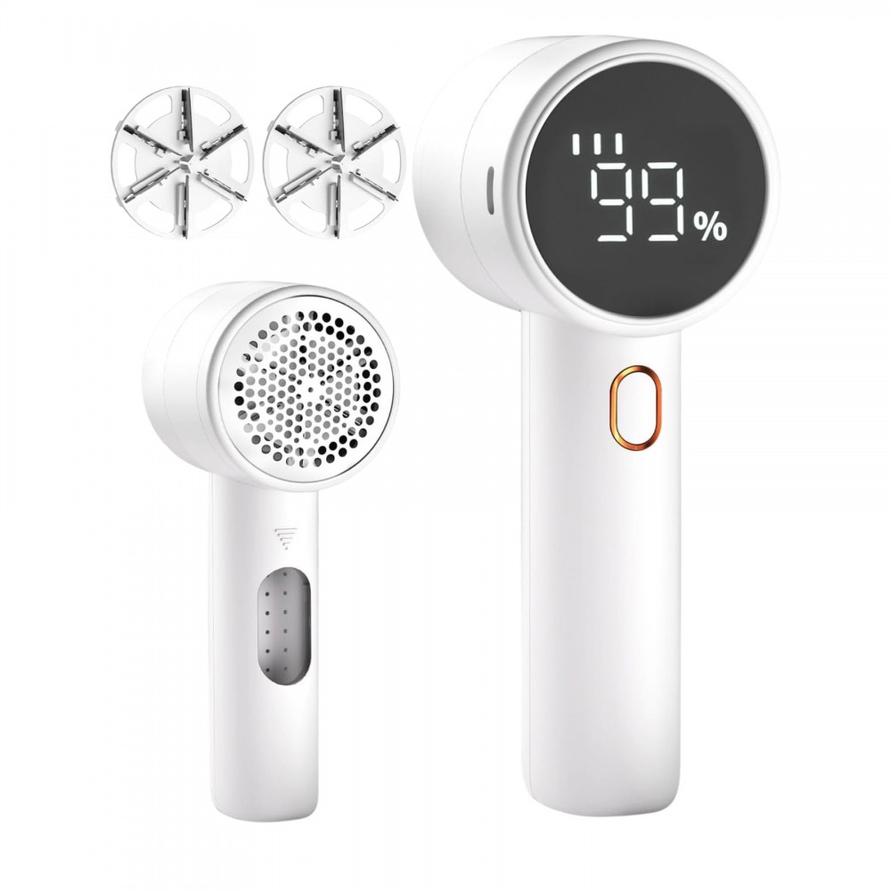 Smart LED Fabric Shaver & Lint Remover: 6-Blade Rechargeable Garment Revitalizer Logo Branded