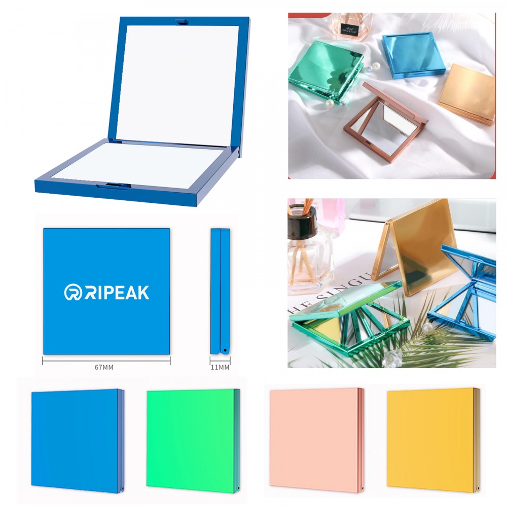 Square Shape Cosmetic Mirror w/Electroplated Finish with Logo
