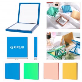 Square Shape Cosmetic Mirror w/Electroplated Finish with Logo