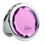 Jeweled Compact Mirror - Silver Metal with Logo