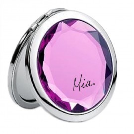 Jeweled Compact Mirror - Silver Metal with Logo