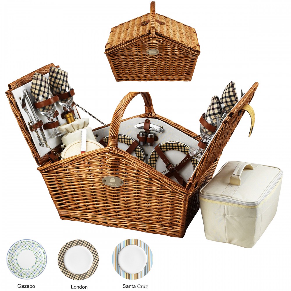 Logo Branded English Style Picnic Basket Set for 4 Logo Branded English Style Picnic Basket Set for 4