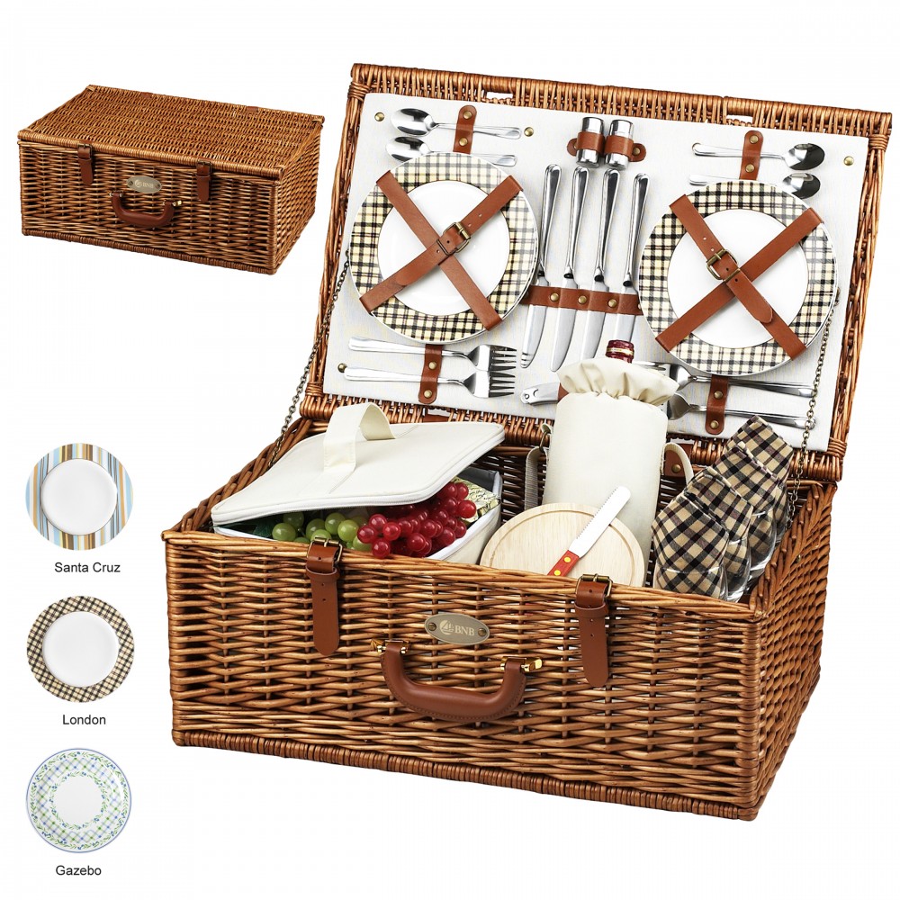 English Style Picnic Basket Set for 4 Custom Imprinted English Style Picnic Basket Set for 4 Custom Imprinted