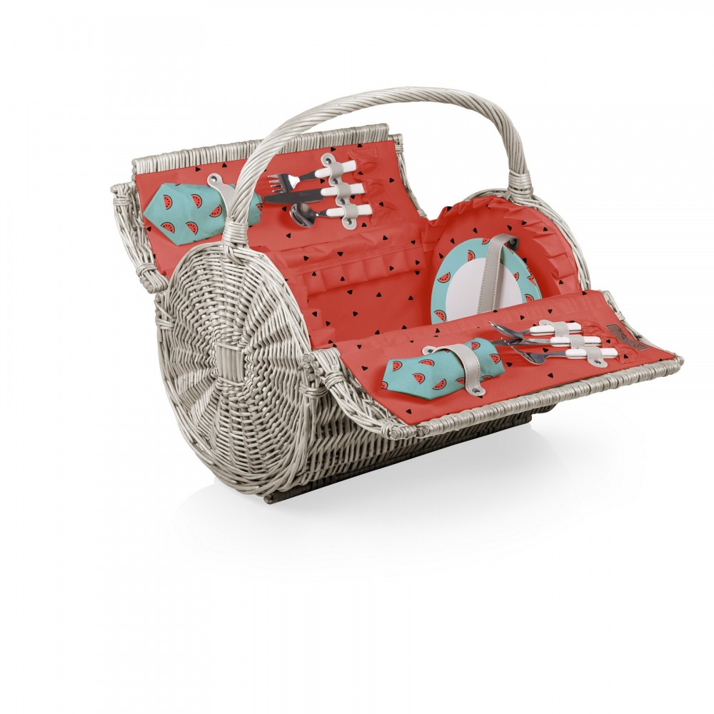 Custom Printed Barrel - Willow Basket w/Deluxe Picnic Service for Two Custom Printed Barrel - Willow Basket w/Deluxe Picnic Service for Two