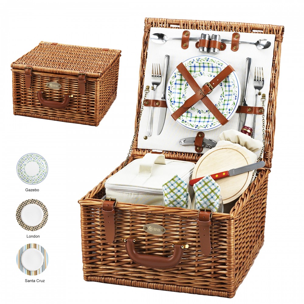 Custom Imprinted English Style Picnic Basket Set for 2 Custom Imprinted English Style Picnic Basket Set for 2