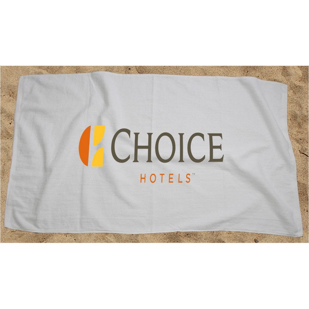Terry Beach Towel White -- 1 Color Large Imprint-- 28"X58" Logo Branded Terry Beach Towel White -- 1 Color Large Imprint-- 28"X58" Logo Branded