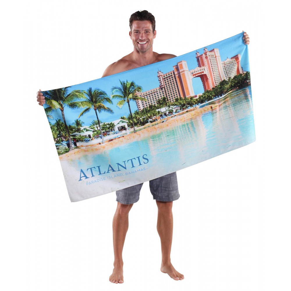30" x 60", 11 lb., Terry Velour, Sublimated, Digitally Printed Beach Towel Custom Printed