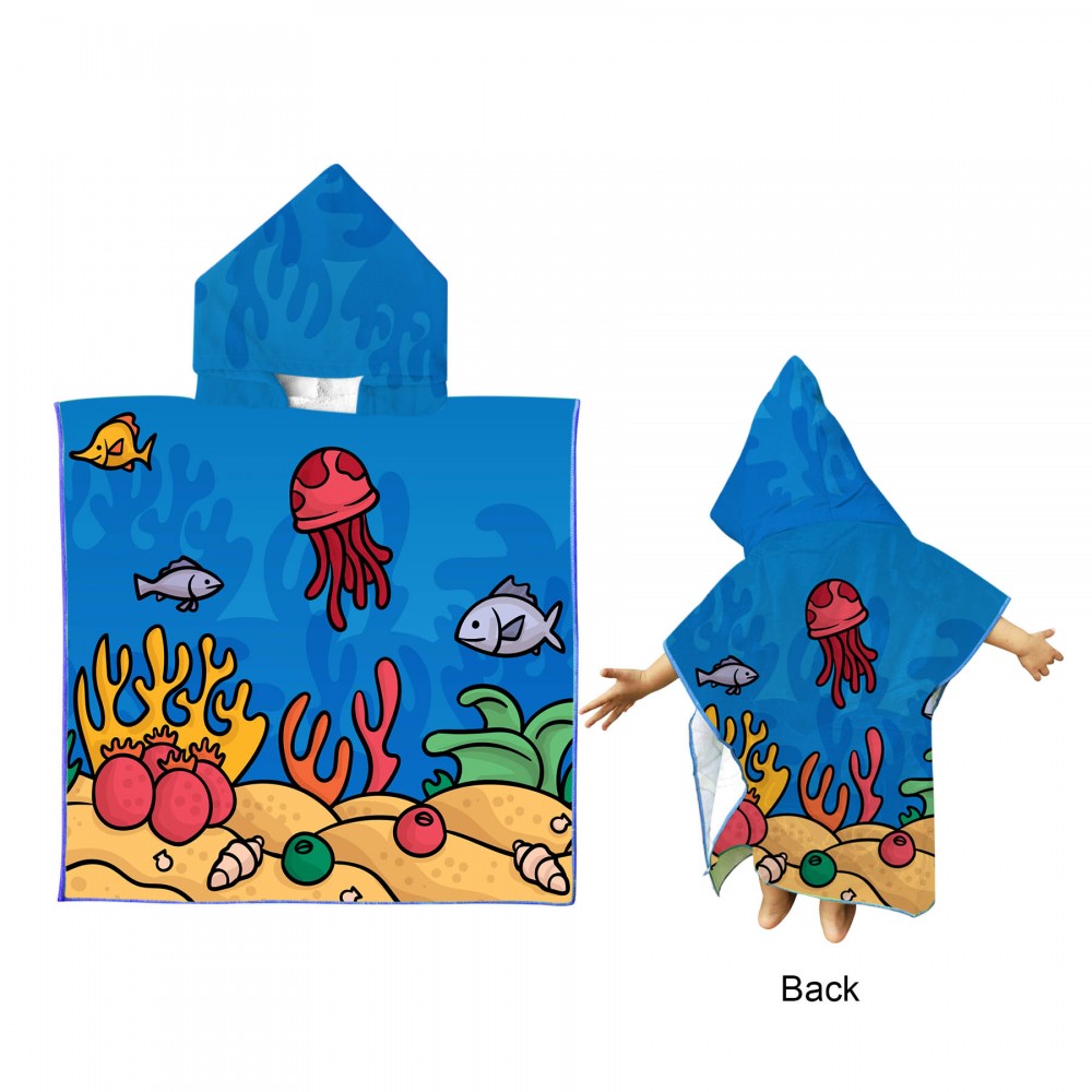 Custom Embroidered Full Color Microfiber Children Hooded Towel - 24 x 48 Custom Embroidered Full Color Microfiber Children Hooded Towel - 24 x 48