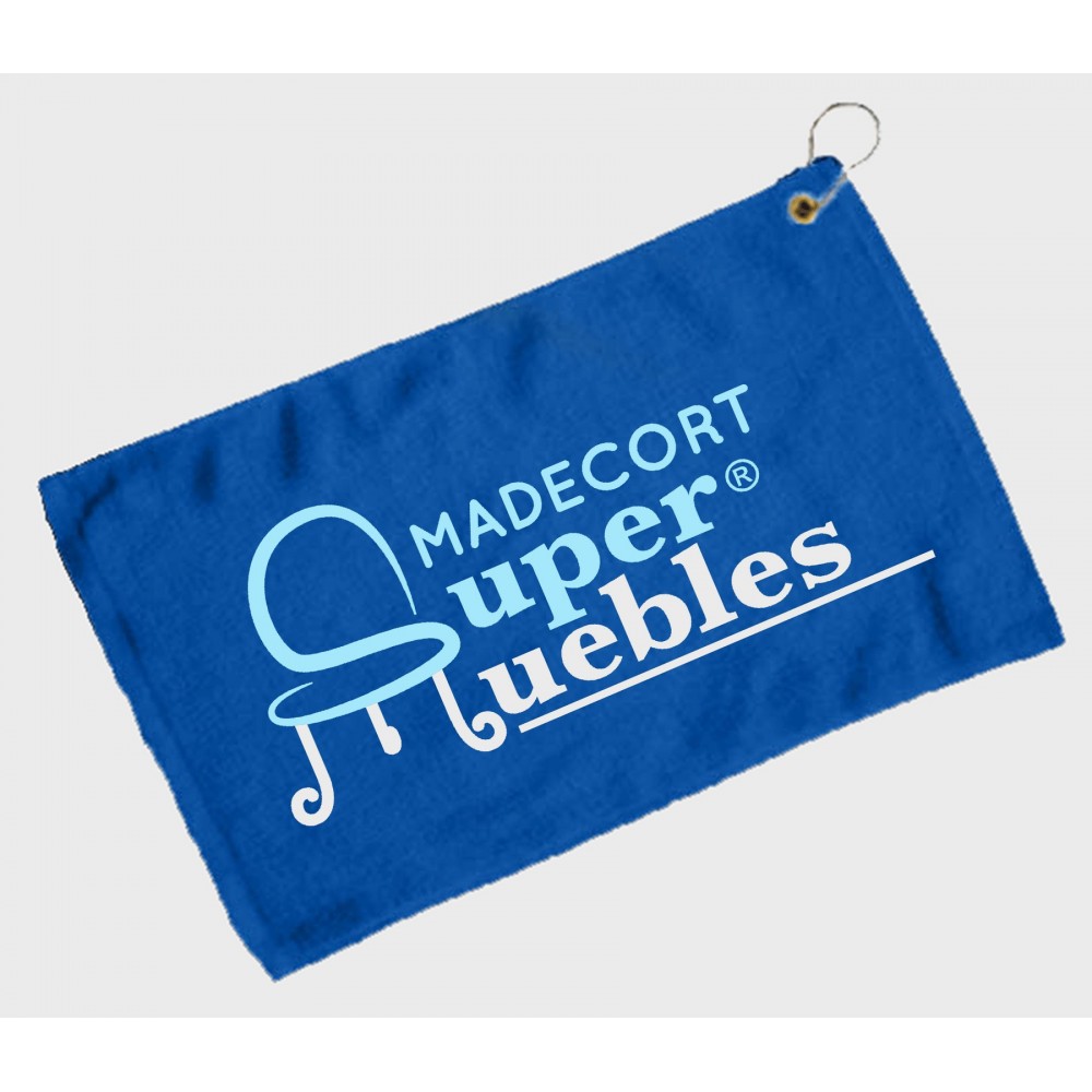 Fingertip Towel Hemmed and Grommetted 11x18 - Royal (Imprinted) Logo Branded Fingertip Towel Hemmed and Grommetted 11x18 - Royal (Imprinted) Logo Branded