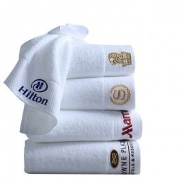 Hotel Cotton White Bath And Hand Towels Set Custom Printed