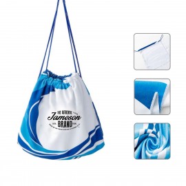 Custom 2-in-1 Microfiber Towel w/ Drawstring Backpack Logo Branded
