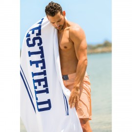 Custom Imprinted Presidential Plush Velour Beach Towel (White Towel, Screen Printed)