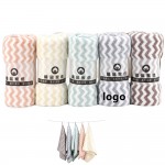 Logo Branded Strips Pattern Coral Fleece Hand Towels