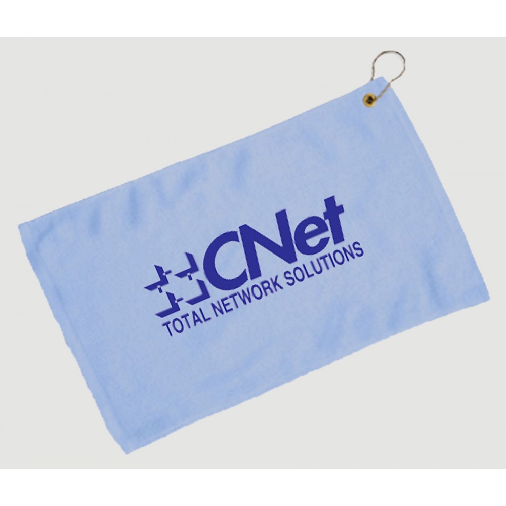 Custom Embroidered Fingertip Towel Hemmed and Grommetted 11x18 - Light Blue (Imprinted) Custom Embroidered Fingertip Towel Hemmed and Grommetted 11x18 - Light Blue (Imprinted)