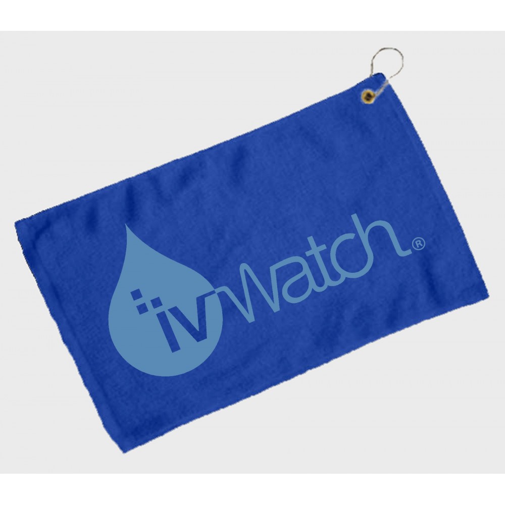 Fingertip Towel Hemmed and Grommetted 11x18 - Navy (Imprinted) Logo Branded Fingertip Towel Hemmed and Grommetted 11x18 - Navy (Imprinted) Logo Branded