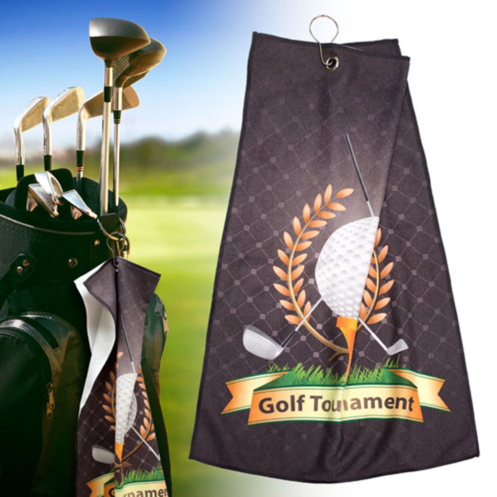 Logo Branded 12"x 20" Sublimated Microfiber Velour Golf Towel with Grommet & Carabiner