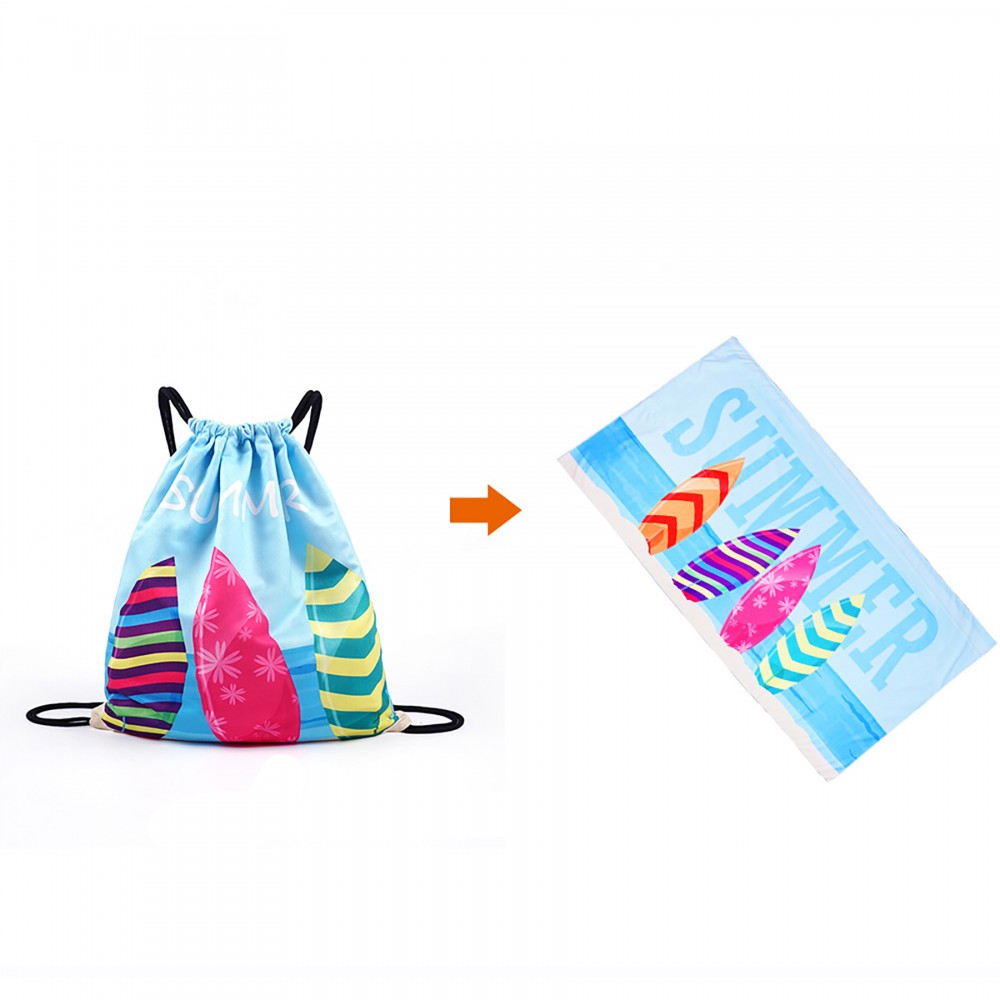Custom Imprinted Microfiber Beach Towel Drawstring Bag