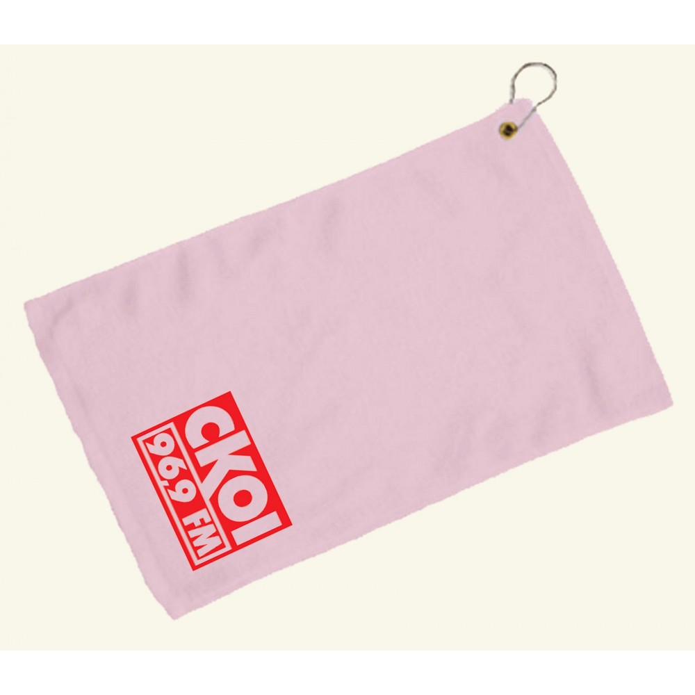 Fingertip Towel Hemmed and Grommetted 11x18 - Light Pink (Imprinted) Custom Imprinted Fingertip Towel Hemmed and Grommetted 11x18 - Light Pink (Imprinted) Custom Imprinted