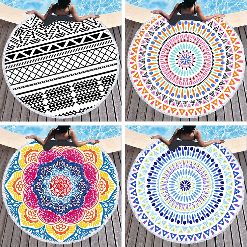Round Beach Towel with Tassel Custom Imprinted Round Beach Towel with Tassel Custom Imprinted