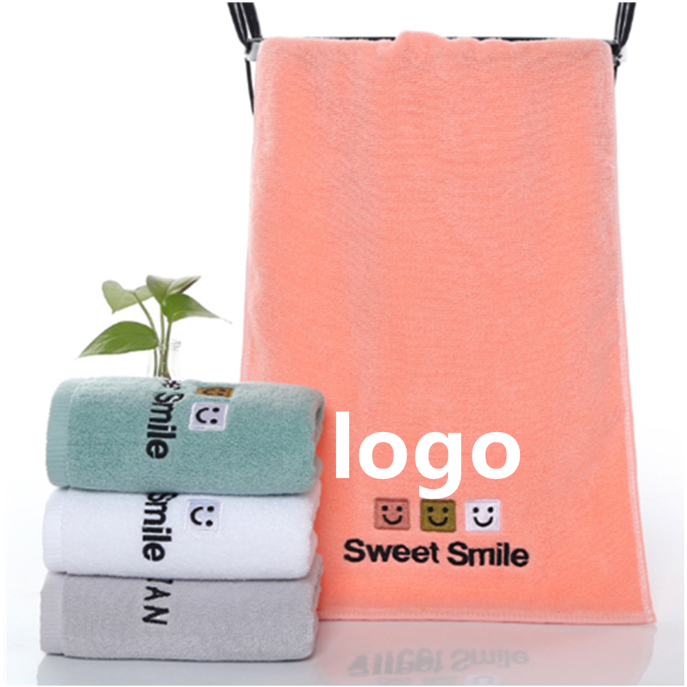 Custom Embroidered Smile Face Embroidery Terry Velour Hand Towel