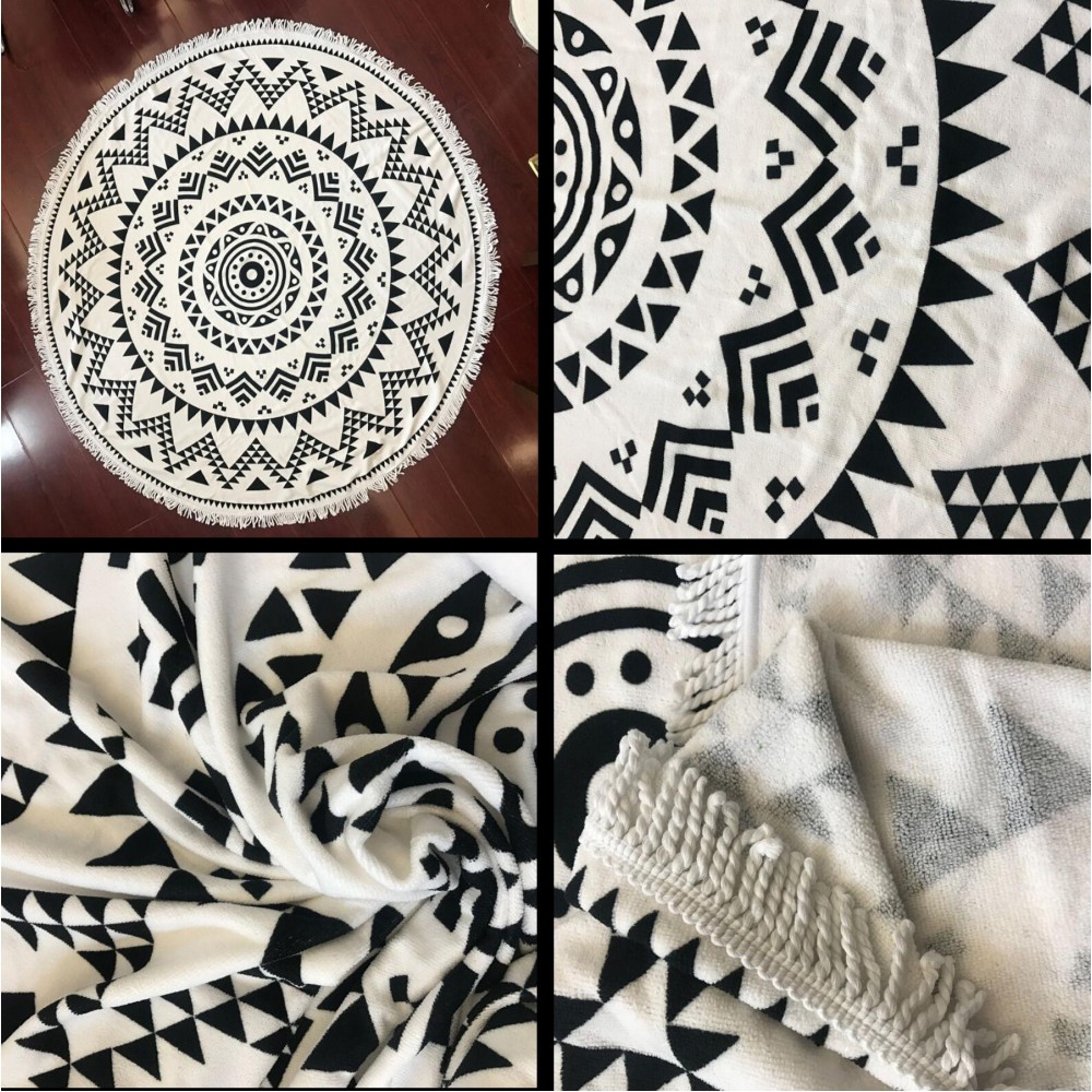 Microfiber Large Round Beach Blanket With Tassels Custom Imprinted Microfiber Large Round Beach Blanket With Tassels Custom Imprinted