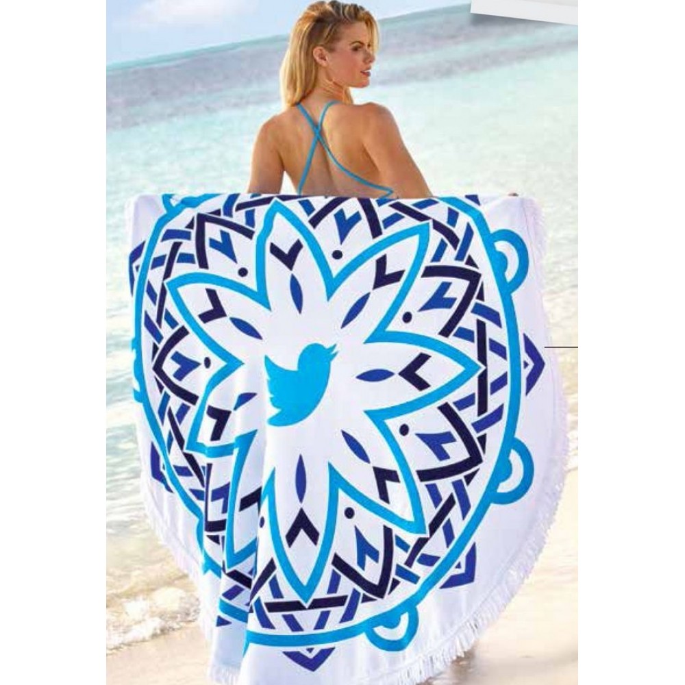 Custom Imprinted Mandala Fringe 360 Round Beach Towel