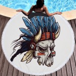 Custom Embroidered 60" Dia Microfiber Skull Round Large Beach Towel for Halloween w/Tassel/Fringe