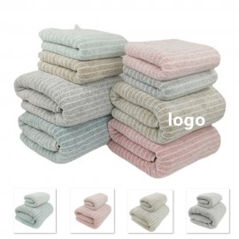 Logo Branded Coral Fleece Strips Pattern Bath Towel