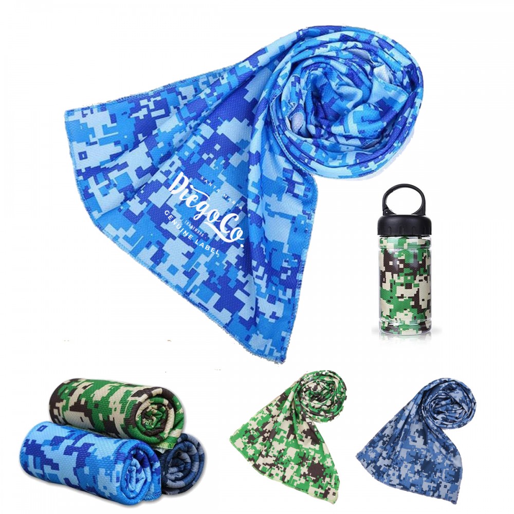 Camouflage Cooling Towel with Carabiner Case Custom Imprinted