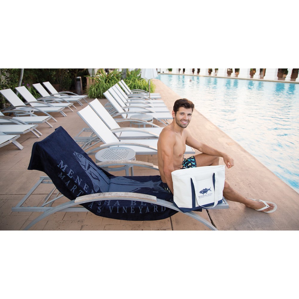 Logo Branded Zippered Cotton Boat Tote / Beach Towel Combo Logo Branded Zippered Cotton Boat Tote / Beach Towel Combo