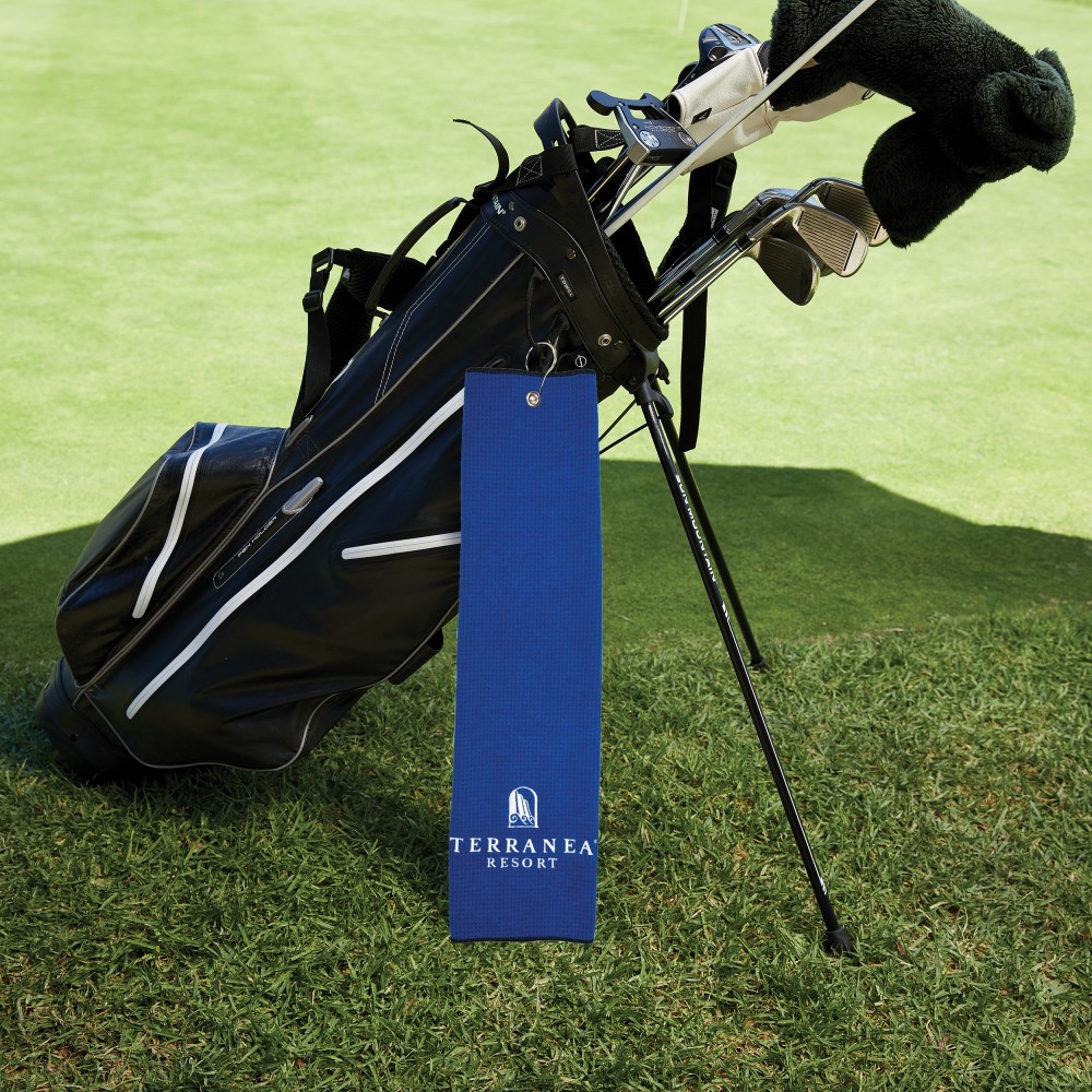 Microfiber Waffle Golf Towel with Tri-Fold Grommet (Embroidery) Logo Branded Microfiber Waffle Golf Towel with Tri-Fold Grommet (Embroidery) Logo Branded